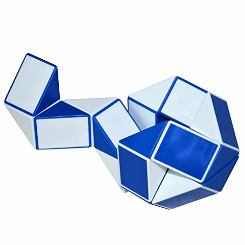 Coolzon® Puzzle de Serpiente Mágica Snake Plegable Rompecabezas Tocer Cubo de 24 Secciones,Blanco（Azul)