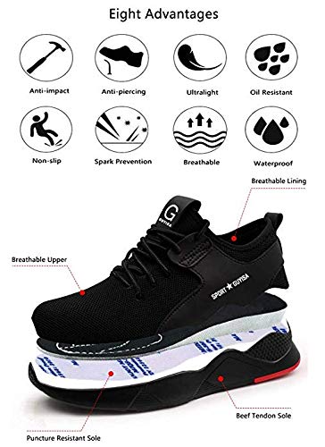 COOU Zapatos de Seguridad Comodo Hombre Mujer con Puntera de Acero S3 Calzado de Trabajo Botas de Trabajo de Seguridad