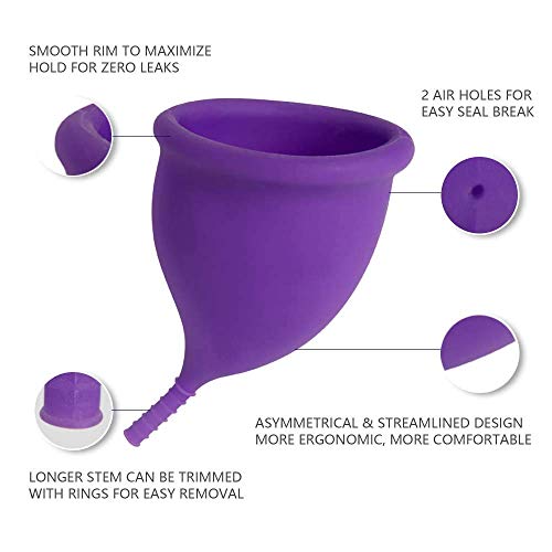 Copa menstrual - 12h Protección día y noche - Reusable Soft Comfortable Period Cup (L, Púrpura)