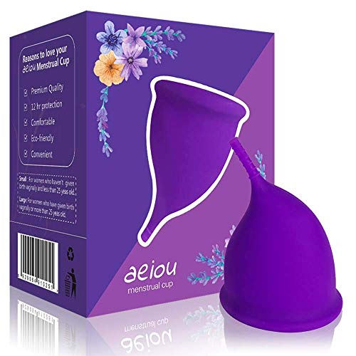 Copa menstrual - 12h Protección día y noche - Reusable Soft Comfortable Period Cup (L, Púrpura)