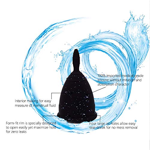 Copa Menstrual esterilizador Mujeres Higiene Femenina Médico 100% silicona suave Menstrual Cup menstrual reutilizable señora taza negra Taza menstrual