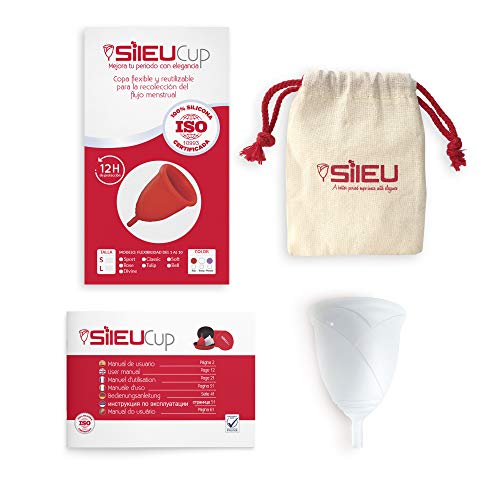 Copa Menstrual Sileu Cup Rose - Modelo de iniciación sencillo de colocar - Ayuda a prevenir infecciones urinarias y la cistitis - Talla L, Transparente, Flexibilidad Standard
