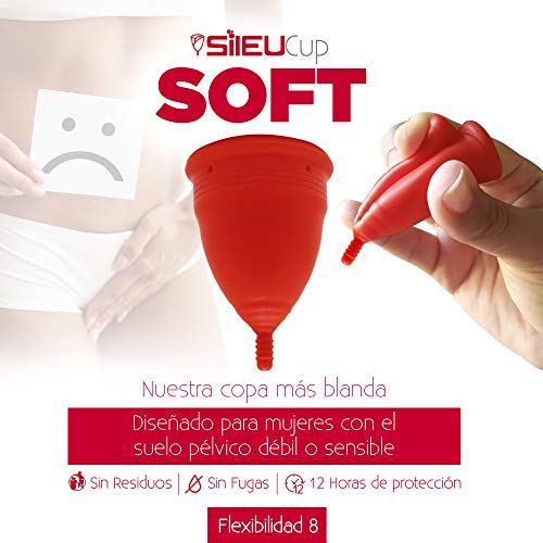Copa Menstrual Sileu Cup Soft - Ayuda prevenir infecciones urinarias, cistitis, vejigas sensibles, calambres, cólicos menstruales - Disminuye dolor causado por menstruación - Talla L, Rojo