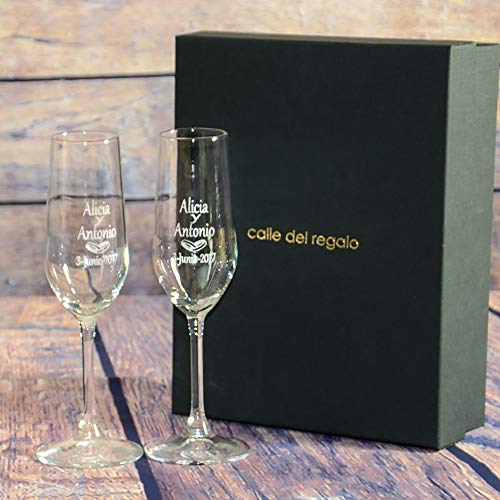 Copas de Cava Personalizadas para Parejas - Regalo de Boda, Aniversario, San Valentín, Bodas de Oro o Bodas de Plata