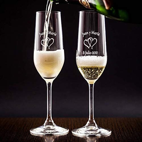 Copas de Cava Personalizadas para Parejas - Regalo de Boda, Aniversario, San Valentín, Bodas de Oro o Bodas de Plata