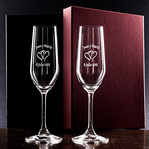 Copas de Cava Personalizadas para Parejas - Regalo de Boda, Aniversario, San Valentín, Bodas de Oro o Bodas de Plata