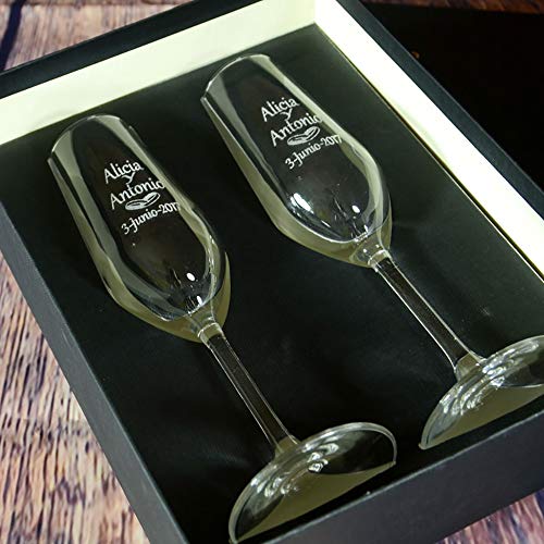 Copas de Cava Personalizadas para Parejas - Regalo de Boda, Aniversario, San Valentín, Bodas de Oro o Bodas de Plata