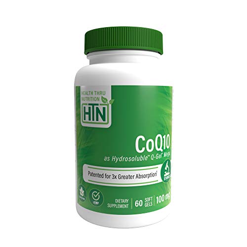 CoQ10 100 mg Hidrosoluble 300% de mayor absorción (como Q-Gel Mega) 60 cápsulas blandas de Health Thru Nutrition