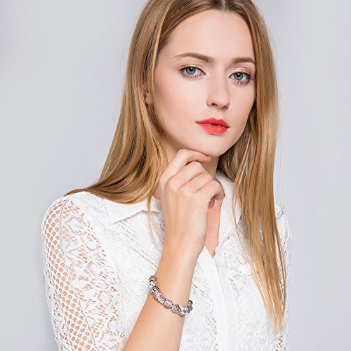 "Corazo del Amor" Chapado en plata Pulseras Mujer, Rosa Cristal Abalorio,Regalos de la joyería de las mujeres 20 centimetre