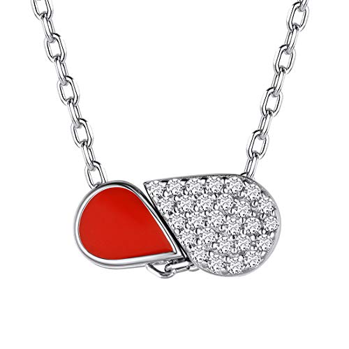 Corazón Roto Multiples Usos Collar Moderno Plata de Ley 925 Oro Blanco Gotear Aceites Rojo Llamativo Caliente Piedras Zirconia Cúbica Joyería Romántica