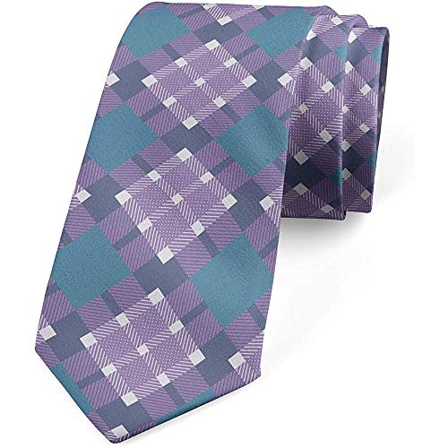 Corbata para hombre, composición de cuadros, 8 cm, berenjena pálido, azul pizarra