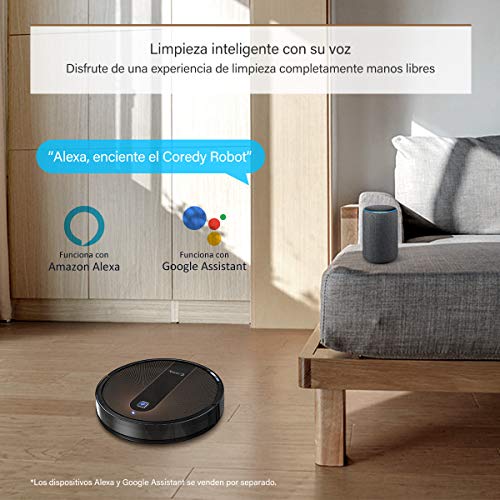 Coredy R750 Robot Aspirador y Fregasuelos 3 en 1, con conexión Wi-Fi, Alexa y Google Home, Potente aspiración de 1600Pa, Ultrafino, silencioso, Barre, aspira y friega para Suelos Duros y Alfombras