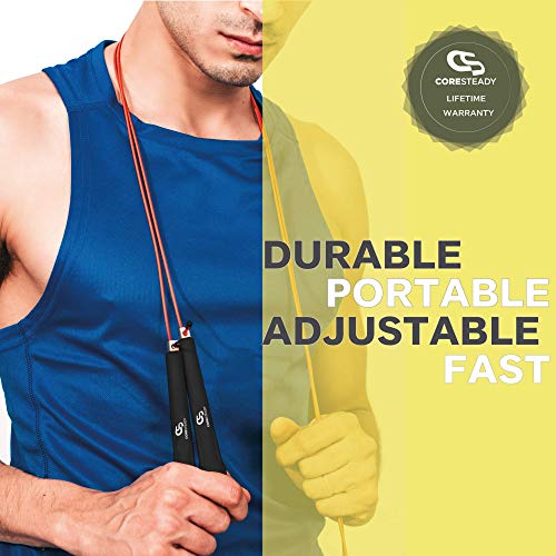 Coresteady Cuerda de Velocidad Cuerda para Saltar Ajustable y con Auto Bloqueo - Ideal para Ejercicios para Quemar Grasa Corporal, Entrenamiento HIIT, Boxeo, acondicionamiento y pérdida de Peso