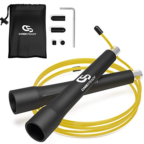 Coresteady Cuerda de Velocidad Cuerda para Saltar Ajustable y con Auto Bloqueo - Ideal para Ejercicios para Quemar Grasa Corporal, Entrenamiento HIIT, Boxeo, acondicionamiento y pérdida de Peso