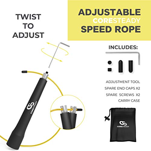 Coresteady Cuerda de Velocidad Cuerda para Saltar Ajustable y con Auto Bloqueo - Ideal para Ejercicios para Quemar Grasa Corporal, Entrenamiento HIIT, Boxeo, acondicionamiento y pérdida de Peso