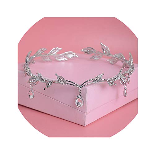 Corona de oro rosa con cristales para novia, accesorio para el pelo de boda, gota de agua, tiara de hoja, diadema