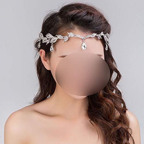 Corona de oro rosa con cristales para novia, accesorio para el pelo de boda, gota de agua, tiara de hoja, diadema