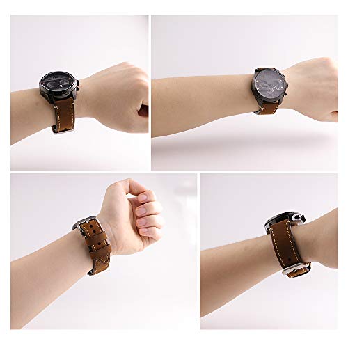 Correa de Reloj con Correa de Repuesto de Cuero para Hombres Repuesto Correa Hebilla Pequeña De Acero Inoxidable Compatible Relojes Tradicionales Deportivos Accesorios 22MM Marrón