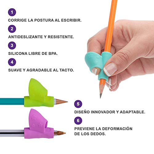 Corrector de escritura para niños. Pencil grip para corregir la postura y el agarre del lápiz. Soporte y agarrador ergonómico para escribir correctamente. Gran regalo para niños. (6)