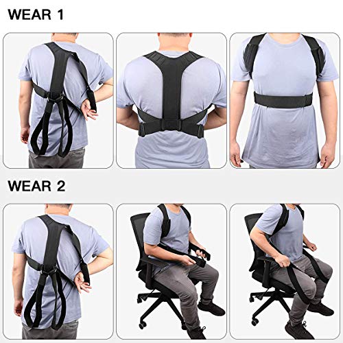 Corrector de Postura para Hombres y Mujeres, Enderezador de Espalda con 2 formas de uso ajustables, Espalda Recta Soporte Faja y Aliviar Dolor y Mejorar Postura Joroba (M, cintura 23 '' - 35 '')