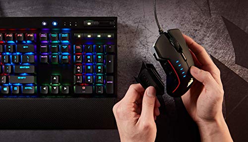 Corsair Glaive RGB Ratón Óptico para Juegos, 16 000 PPP Óptico Sensor, Agarres Intercambiables Pulgar, 6 Botones Programables, Retroiluminación LED RGB, Color Aluminio