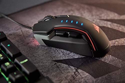 Corsair Glaive RGB Ratón Óptico para Juegos, 16 000 PPP Óptico Sensor, Agarres Intercambiables Pulgar, 6 Botones Programables, Retroiluminación LED RGB, Color Aluminio