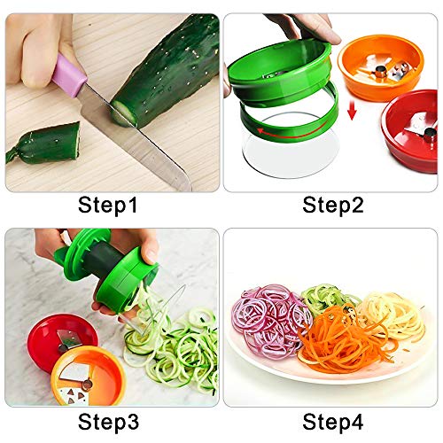 Cortador de Verduras, opamoo 3 en 1 Cortador en Espiral Manual Rallador de Verduras con 3 Cuchillas Mandolina de Cocina para Pepino Papa Calabaza Calabacín Zanahoria