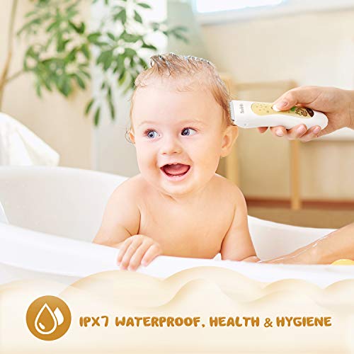 Cortapelos Eléctricos para Bebés, Eléctrico Clipper para Niños USB Recargable Impermeable Súper Silencioso Inalámbrico Kit del corte del pelo con Safe Ceramic Blade, 3 Protecciones peines