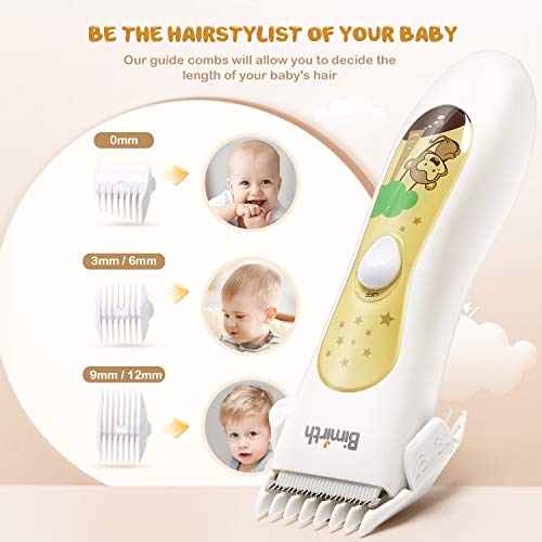 Cortapelos Eléctricos para Bebés, Eléctrico Clipper para Niños USB Recargable Impermeable Súper Silencioso Inalámbrico Kit del corte del pelo con Safe Ceramic Blade, 3 Protecciones peines