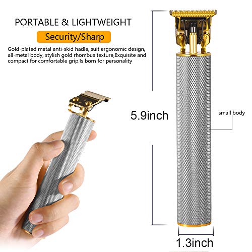 Cortapelos eléctricos profesionales, kits de aseo recargables inalámbricos, recortadora en forma de T, modificación, impermeable, sin cable, corte cerrado, cortapelos para hombre (plata)