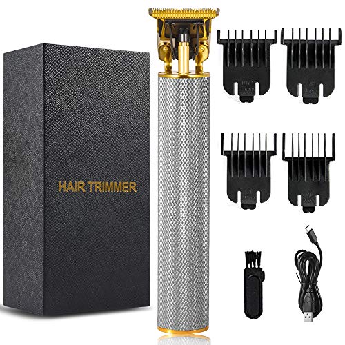 Cortapelos eléctricos profesionales, kits de aseo recargables inalámbricos, recortadora en forma de T, modificación, impermeable, sin cable, corte cerrado, cortapelos para hombre (plata)