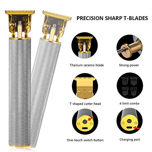 Cortapelos eléctricos profesionales, kits de aseo recargables inalámbricos, recortadora en forma de T, modificación, impermeable, sin cable, corte cerrado, cortapelos para hombre (plata)