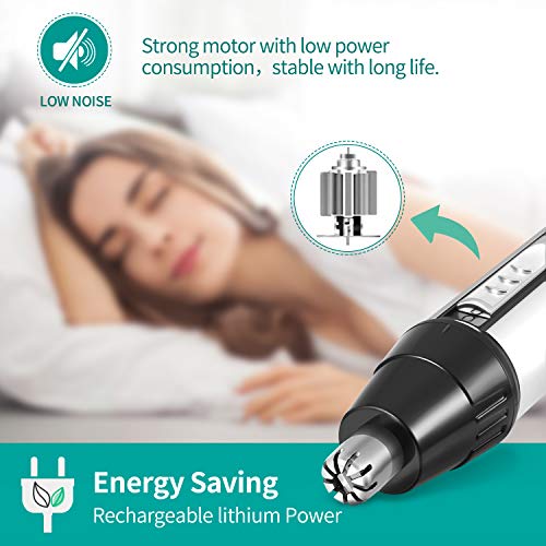 Cortapelos Nariz, Recortador de Vello Nariz/Orejas/Barba/Ceja, 4 en 1 USB Recargable Set de Depiladora con 4 Cabezas de Reemplazo de Acero Inoxidable, Hojas de Doble filo para Fácil Limpieza