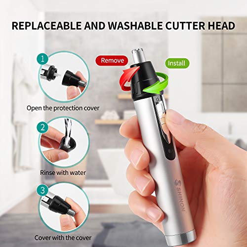 Cortapelos Nariz, Recortador de Vello Nariz/Orejas/Barba/Ceja, 4 en 1 USB Recargable Set de Depiladora con 4 Cabezas de Reemplazo de Acero Inoxidable, Hojas de Doble filo para Fácil Limpieza