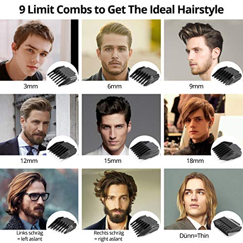 Cortapelos Profesional Hombres Silencioso,GEEKBES Máquina Cortar Pelo Impermeable Kit Cuchilla de Titanio y Cerámica Pantalla LED Velocidad constante-Inalámbrica Batería Recargable de Litio 2000mAh
