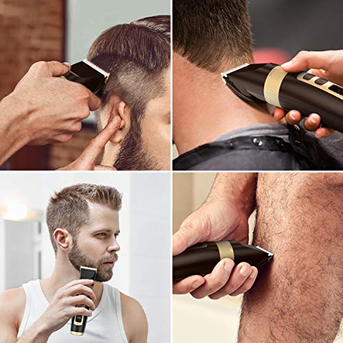 Cortapelos Profesional Hombres Silencioso,GEEKBES Máquina Cortar Pelo Impermeable Kit Cuchilla de Titanio y Cerámica Pantalla LED Velocidad constante-Inalámbrica Batería Recargable de Litio 2000mAh