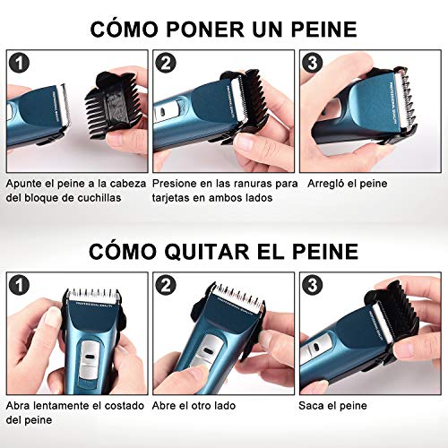 Cortapelos Profesional Hombres, Uiter Recortadora para barba y pelo Máquina Cortar Pelo Kit Cortadora de Pelo Inalámbrica Batería Recargable de Litio 2000mAh Barbero Electrico Cortapelos con 2 Peine