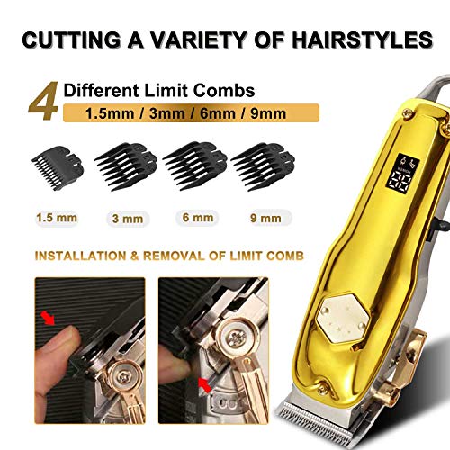 Cortapelos Profesionale Hombres, Longitud de Corte de Pelo Ajustable de 0.45- 9 mm, con Palanca Cónica y Pantalla LED