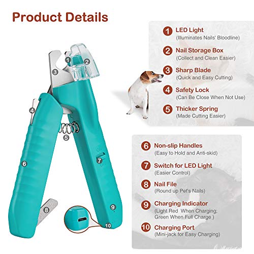 Cortauñas Gato, Tijeras para uñas con luz LED, Cortaúñas para perros Gatos con lima de uñas, Cortauñas de Perro, Perros Accesorios para Animales