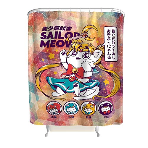 Cortina de Ducha de poliéster para Tina con Estampado de Marinero y Silueta de Nacidos para Anime, Blanco, 150 x 200c m