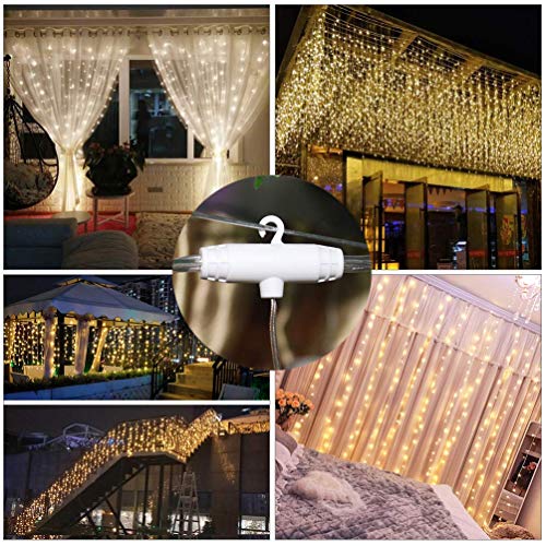 Cortina de Luces USB 3 * 3 m 300 LED Resistente al Agua con 8 Modos de Luz, EVILTO Cortina Luminosa de Lamparitas LED para Navidad, Fiesta, Cumpleaños, Día de San Valentín, Boda, Jardín, Blanco Cálido