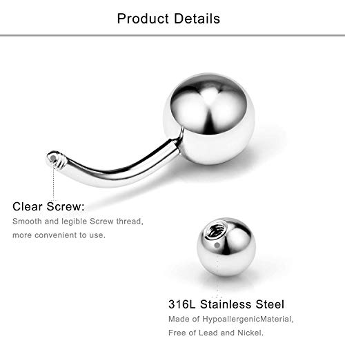 Corto Piercing Ombligo Anillo 6mm Banana Curvados Barbell Piercing Ombligo Acero inoxidable Piercing Ombligo con CZ 14G 6 Piezas