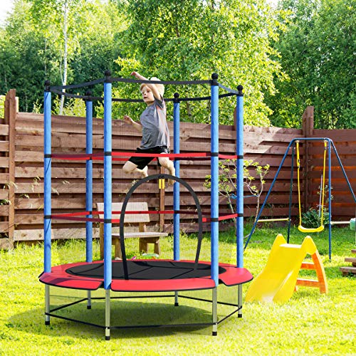 COSTWAY Cama Elástica Infantil Trampolín Jardín 140cm con Red de Seguridad Peso Carga Máximo 50 KG