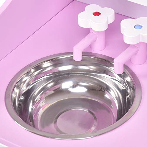 COSTWAY Cocinita de Juguete de Madera Cocina de Juego para Niña Infantil con Accesorio 60x29,5x62 Centímetros