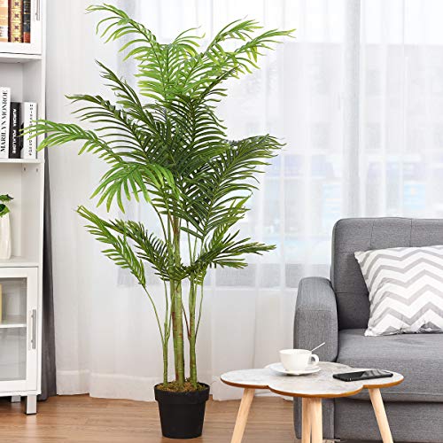 COSTWAY Palmera Artificial Altura 150cm Planta Árbol Artificial para Oficina Hogar Decoración Interior