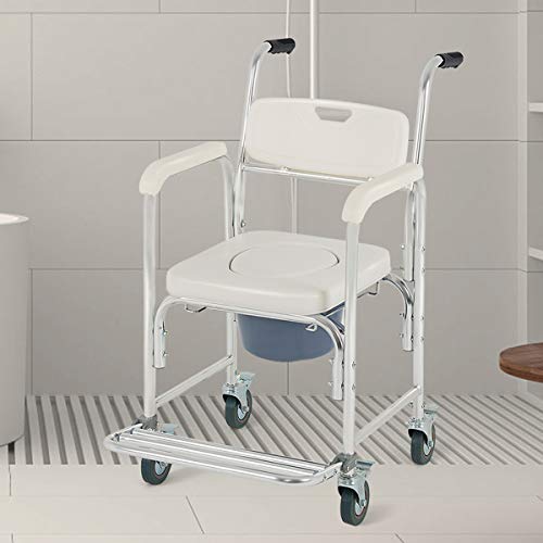 COSTWAY Silla de Ducha con Ruedas Asiento Acolchado extraíble Silla para Inodoro WC Carga hasta 136kg Taburete para Baño de Aluminio