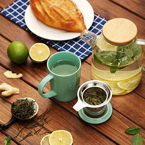 Cosumy - Taza de té con filtro y tapa (cerámica, 400 ml), color turquesa claro