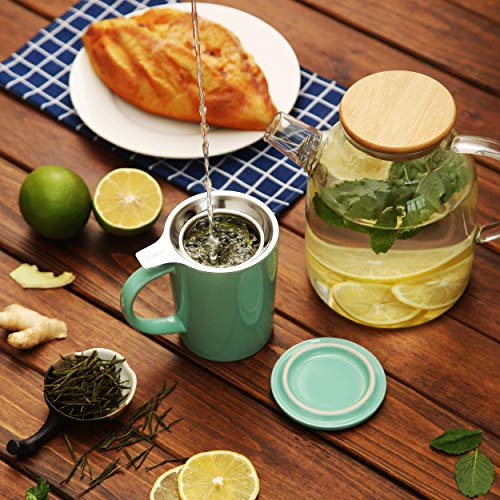 Cosumy - Taza de té con filtro y tapa (cerámica, 400 ml), color turquesa claro