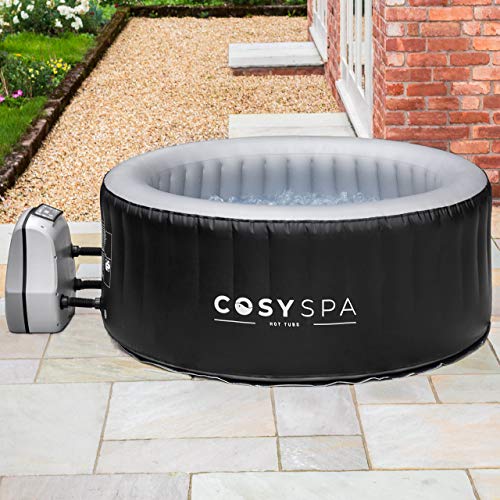 CosySpa Piscina Hinchable | Jacuzzi Climatizado |Burbujas Hidromasaje | 4 – 6 plazas (6 Filtros + Porta Bebidas + Reposacabezas + Tapa, 6 Plazas)
