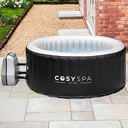 CosySpa Piscina Hinchable | Jacuzzi Climatizado |Burbujas Hidromasaje | 4 – 6 plazas (6 Filtros + Porta Bebidas + Reposacabezas + Tapa, 6 Plazas)